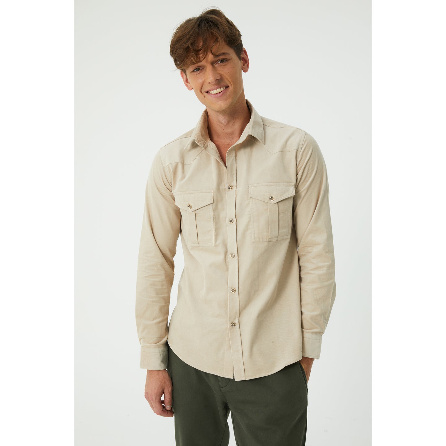 Beige Cotton Corduroy Shirt